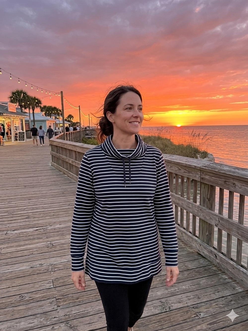 L.L. Bean Navy and White Striped Cowlneck Sweatshirt